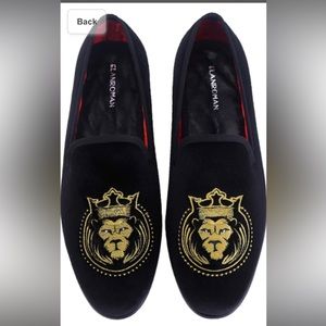 Elanroman loafers men’s velvet tiger black size 45 US 11 Embroidered shoes